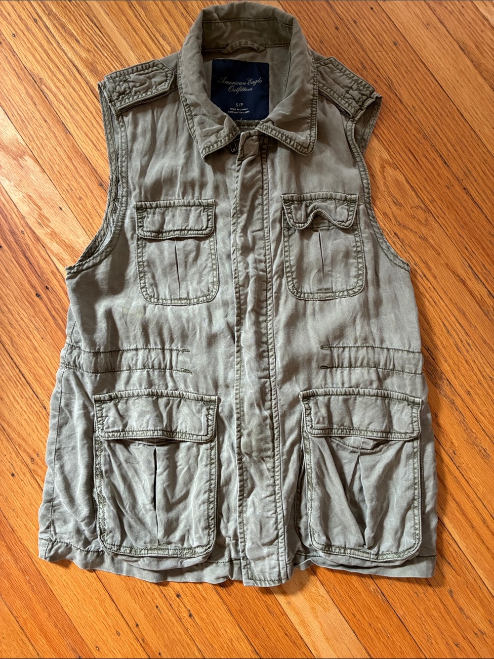 American Eagle Outfitters Olive Green Sleeveless Utility Vest - Men